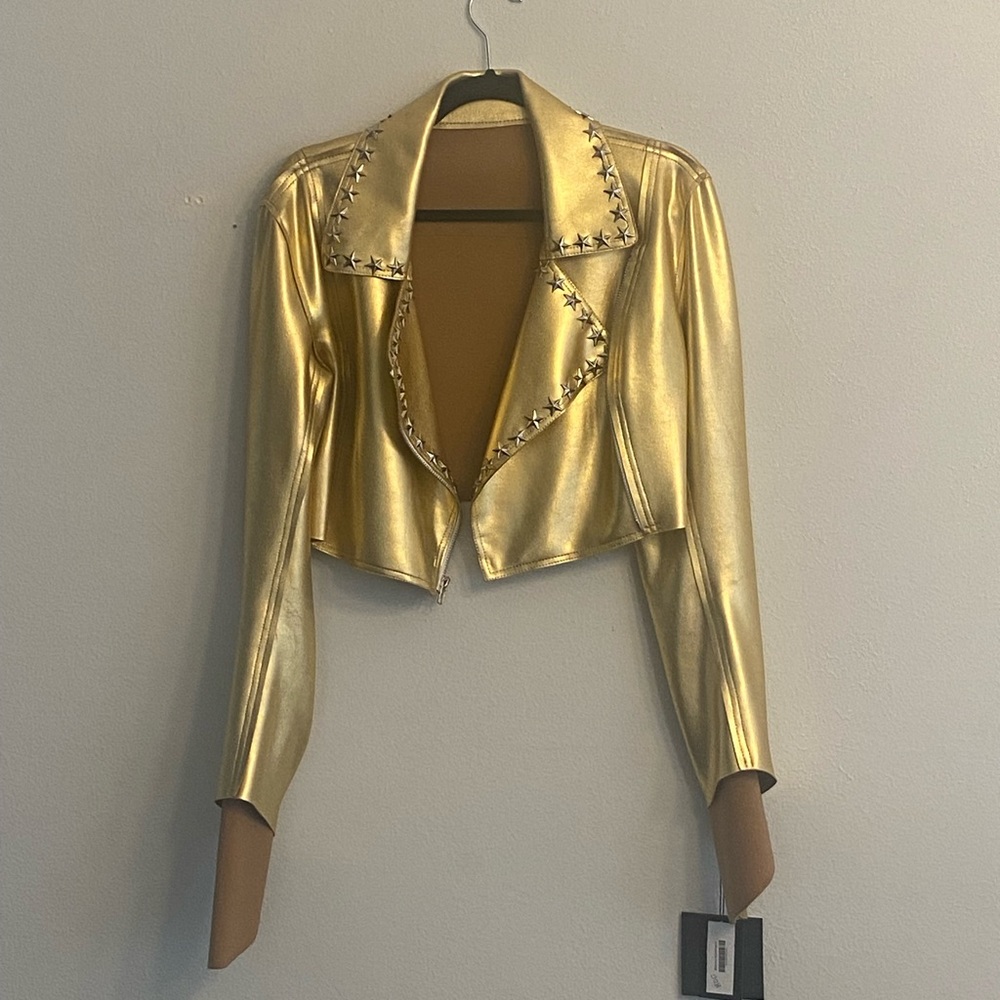 NWT Norma Kamali Cropped Gang Jacket With Star Studs